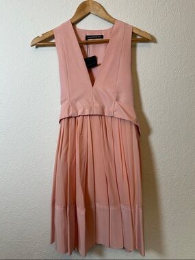 Balenciaga Soft Pink V-Neck Midi Pleated Dress